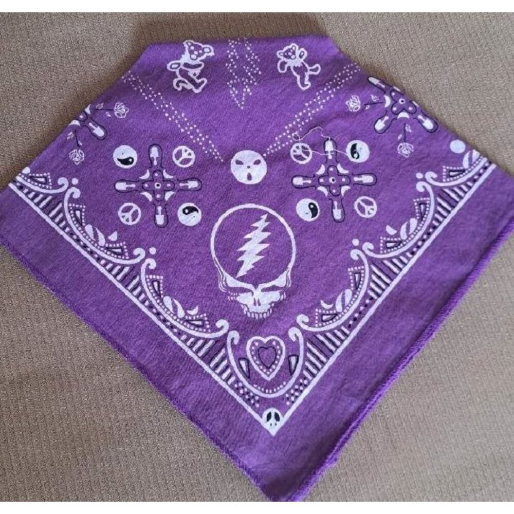 New Purple Bear Skull Grateful Dead Bandana Hippie Headband Mask Peace Yin Yang - Picture 4 of 4